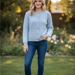 CeCe Light Blue Cable Knit Cardigan